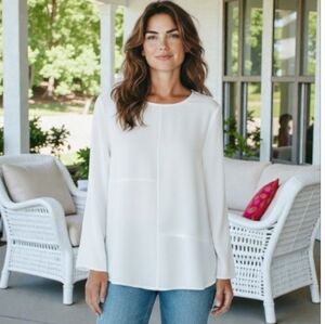 Ganji  Ivory Minimalist Lightweight Knit Top with Seamed Front and Flare Sleeves